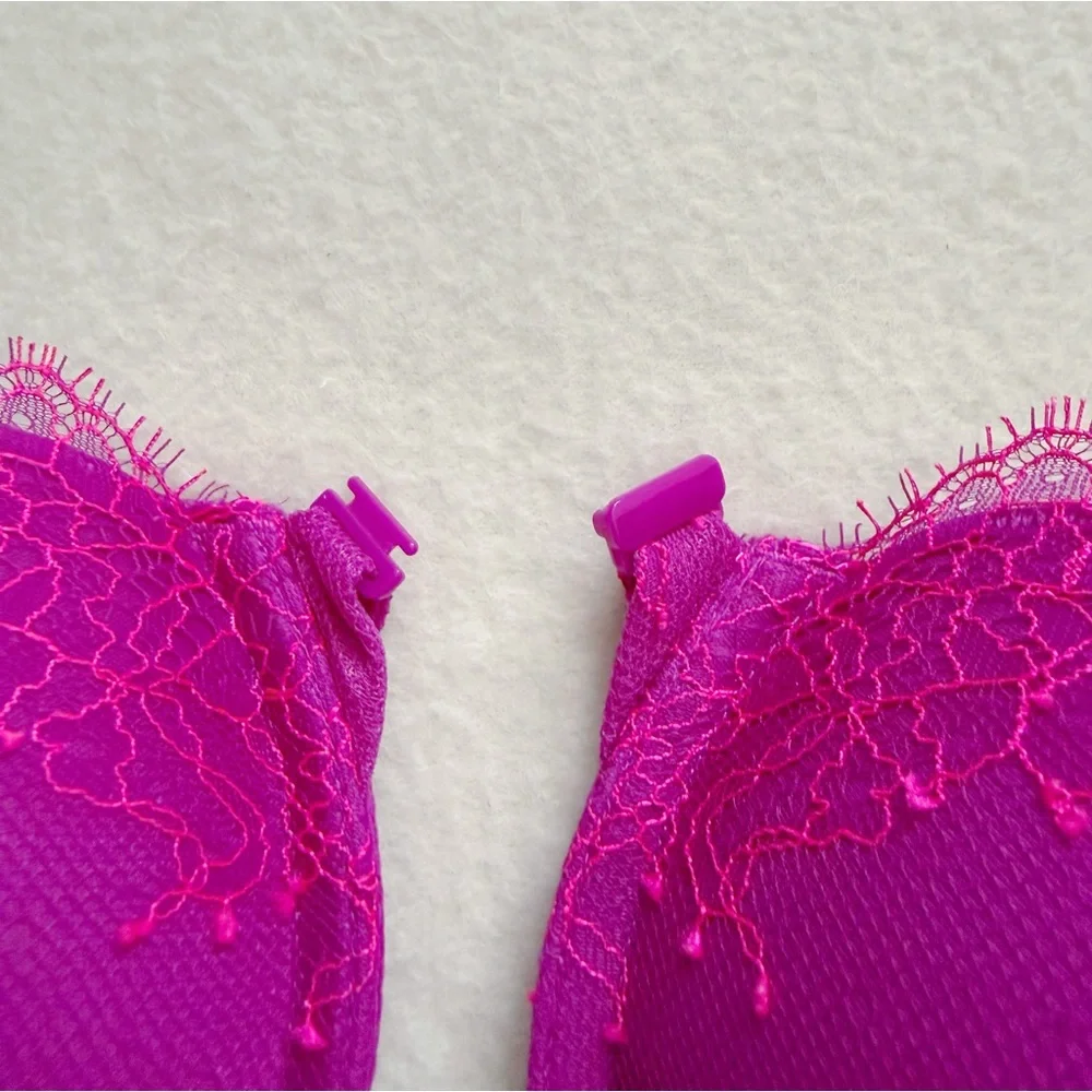 Victoria's Secret Very Sexy Magenta Floral Lace Front-Close Push-Up Bra 32B - Picture 10 of 16
